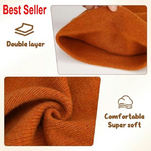 Double Layer Merino Wool Beanie Unisex Winter Hat Cuffed Toque Classic